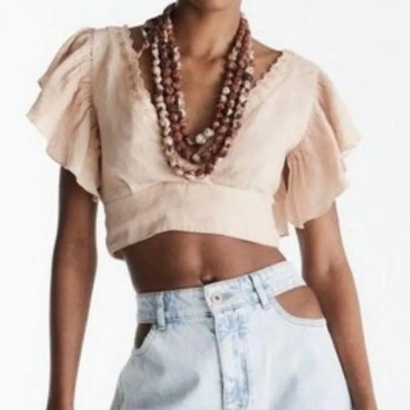 Zara Tops - Crop Top with Ruffled Sleeves